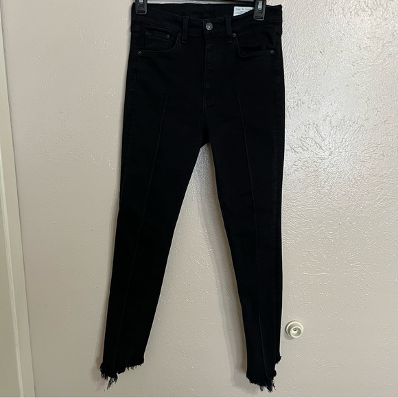 Rag & Bone High Rise Ankle Skinny Black Manson Pintuck Front Chewed Hem Jeans - Picture 1 of 9